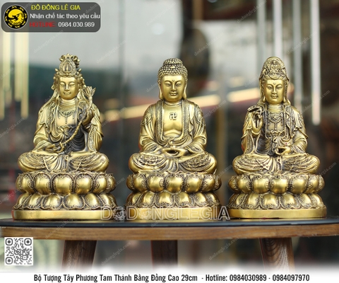 Bộ Tượng Ta Bà Tam Thánh bằng đồng cao 29cm