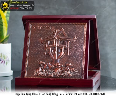 Hộp Quà Tặng Chùa Một Cột bằng đồng đỏ 23x23cm