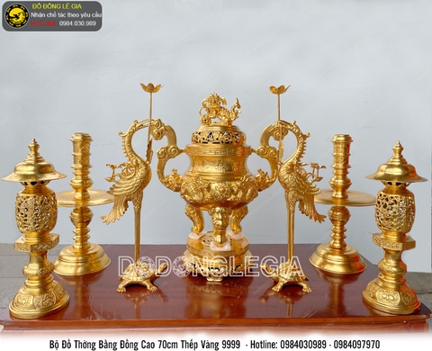 Bộ đồ thờ bằng đồng dát vàng 9999 cao cấp