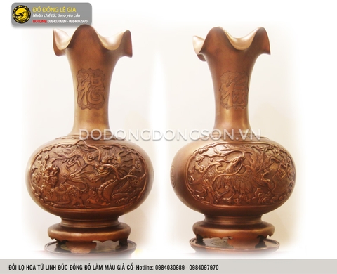 Đôi lọ hoa củ tỏi đúc nổi tứ linh