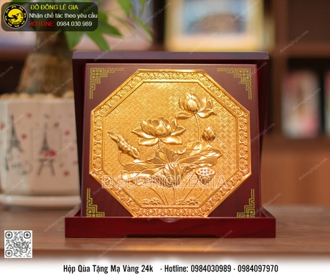 Hộp Mặt Đĩa Hoa Sen Lục Giác mạ vàng 24k 23 x 23cm