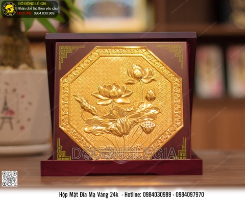 Hộp Mặt Đĩa Hoa Sen Lục Giác mạ vàng 24k 23 x 23cm