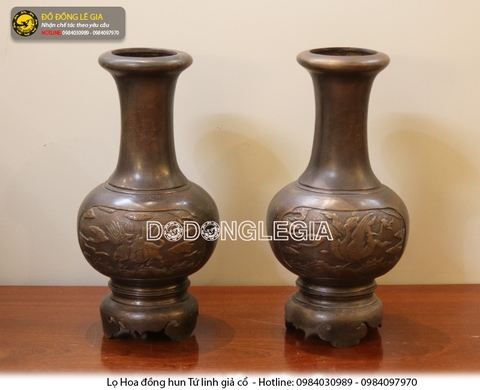 Lọ hoa Tứ linh đồng đỏ