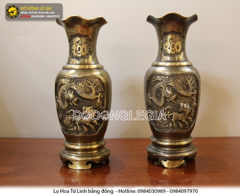 Lọ hoa Tứ Linh đồng vàng hai công nghệ