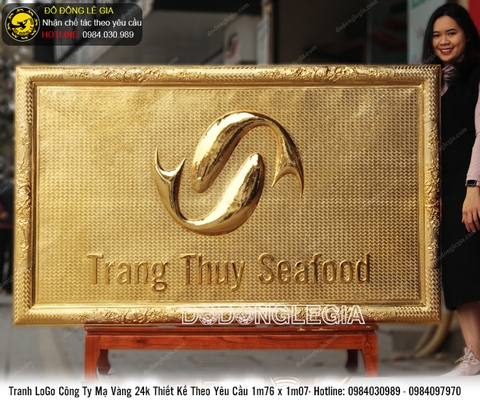 Tranh logo công ty mạ vàng 24k theo yêu cầu 1m76x1m07
