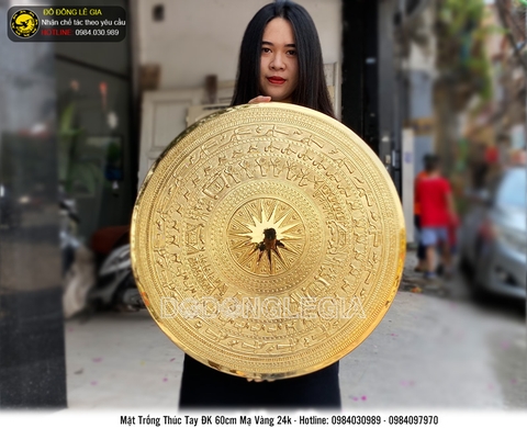 Mặt trống gò tay thủ công mạ vàng 24k đường kính 60cm