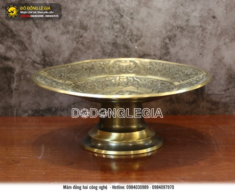Mâm bồng chữ Lộc chạm rồng bằng đồng