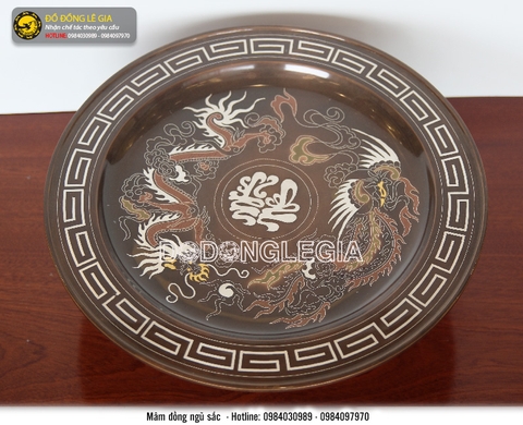 Mâm bồng ngũ sắc chạm hoa văn rồng phượng