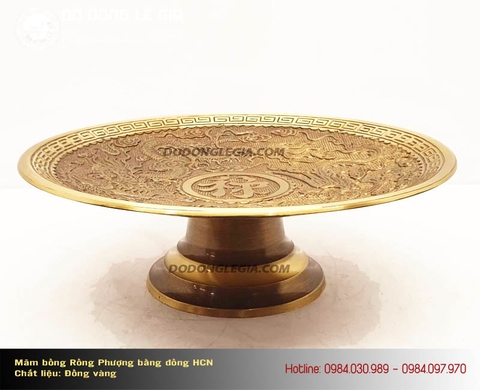Mâm bồng rồng phượng bằng đồng vàng HCN