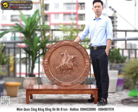Mâm Đồng Quan Công bằng đồng đỏ đk 81cm