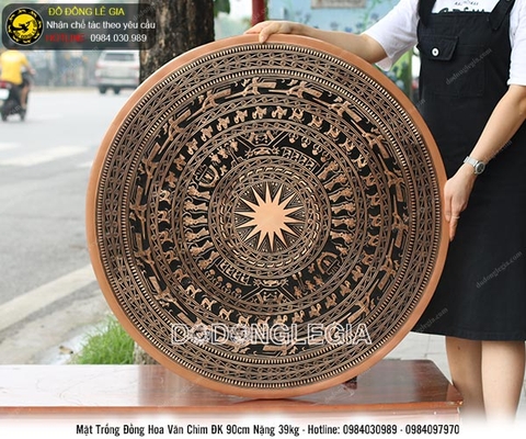 Mặt trống đồng đúc thủ công hoa văn nổi đường kính 90cm