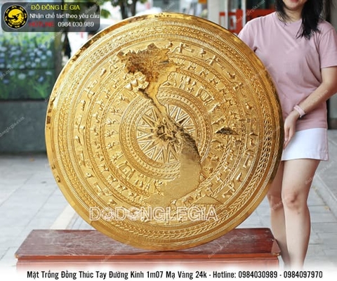 Mặt Trống Đồng thúc tay Bản Đồ mạ vàng 24k 1m07