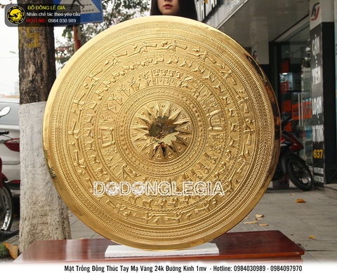 Mặt trống gò tay thủ công mạ vàng 24k đường kính 1m