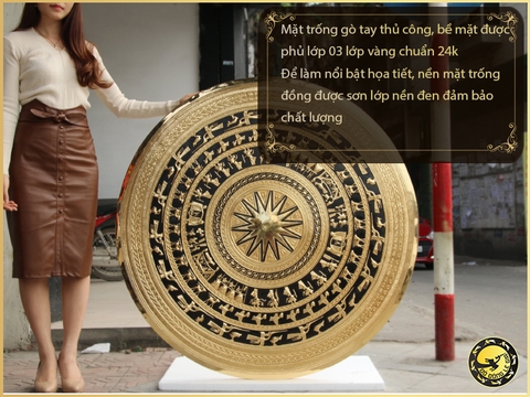 Mặt trống đồng gò tay mạ vàng 24k