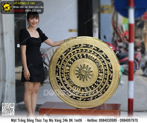 Mặt Trống Đồng thúc tay mạ vàng 24k đk 1m06