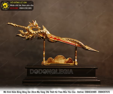 Mô hình kiếm bằng đồng dài 30cm mạ vàng 24k thiết kế theo mẫu yêu cầu