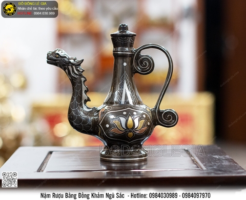 Nậm Rượu Bằng Đồng Khảm Ngũ Sắc