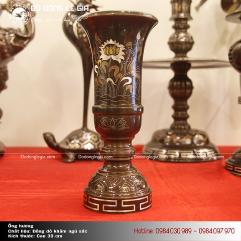Ống hương bằng đồng đỏ khảm ngũ sắc