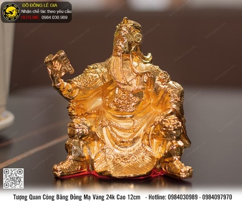 Tượng Quan Công bằng đồng mạ vàng 24k cao 12cm