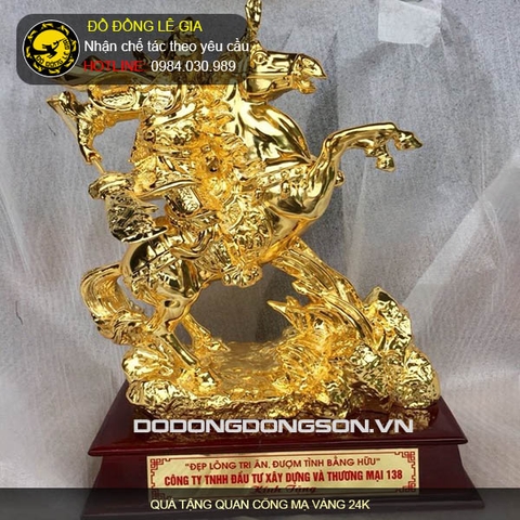 Quà tặng quan công cưỡi ngựa cầm đao mạ vàng 24k