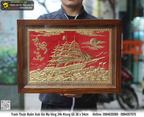 Tranh thuyền mạ vàng 24k 38x54cm