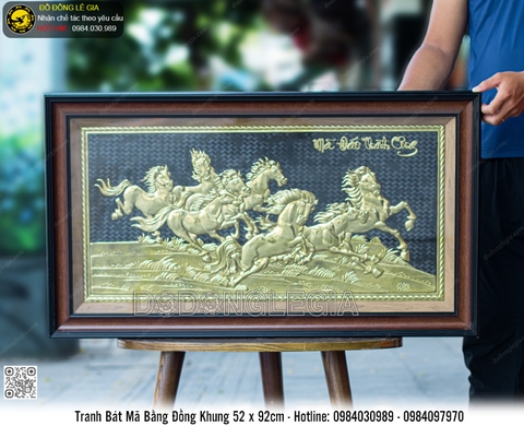 Tranh Bát Mã Bằng Đồng Khung 52 x 92cm