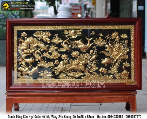 Tranh cửu ngư quần hội mạ vàng 24k KT 1m28x68cm
