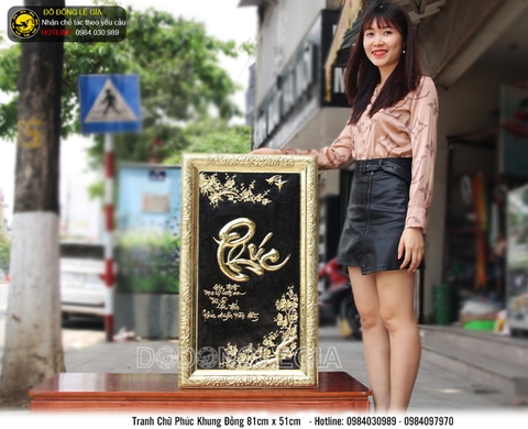 Tranh chữ Phúc khung đồng 51x86 theo yêu cầu