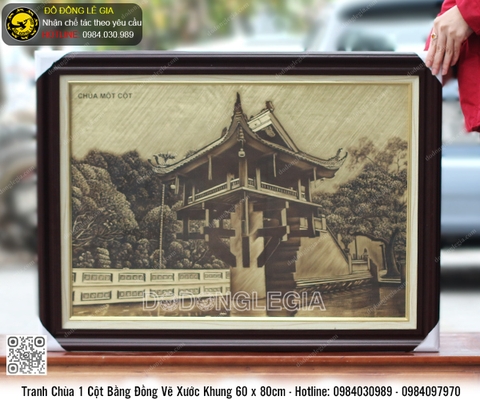 Tranh Chùa Một Cột Bằng Đồng Vẽ Xước Khung 60 x 80cm