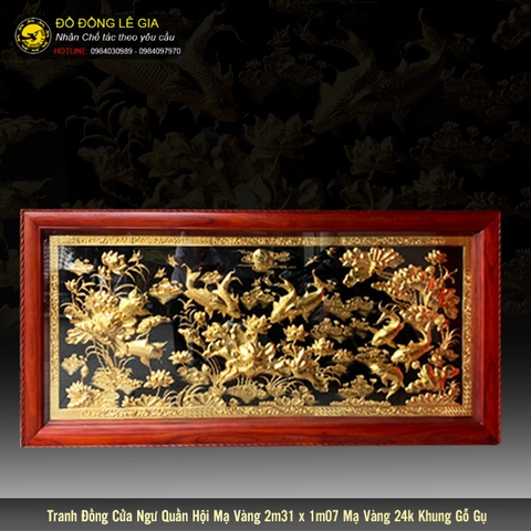 Tranh cửu ngư quần hội mạ vàng 24k khung gỗ gụ