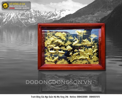 Tranh cửu ngư quần hội mạ vàng 24k