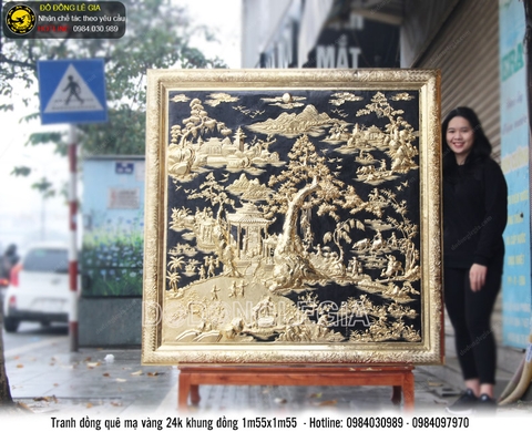 Tranh đồng quê mạ vàng 24k khung đồng 1m55 x 1m55