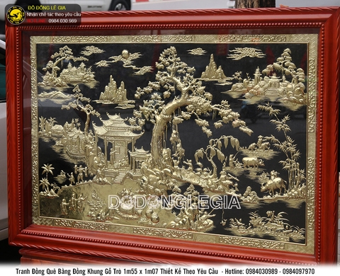 Tranh đồng quê bằng đồng khung gỗ tự nhiên