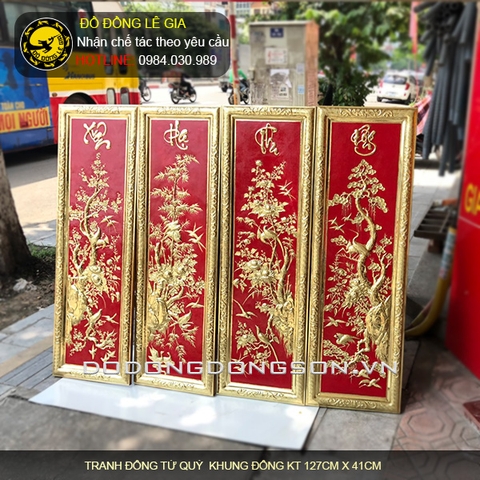 Tranh đồng tứ quý khung đồng liền tấm 127cmx41cm