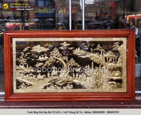 Tranh đồng vinh quy bái tổ 2m31 khung gỗ trò
