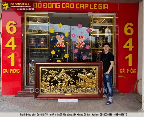 Tranh vinh quy bái tổ mạ vàng 24k nền đen