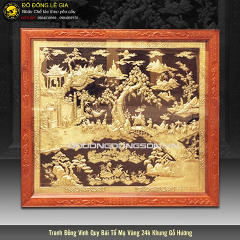 Tranh đồng vinh quy bái tổ mạ vàng khung gỗ hương 1m97