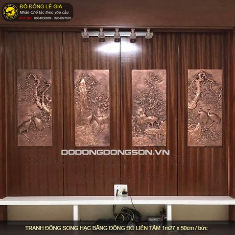 Bộ tranh Song hạc bằng đồng đỏ