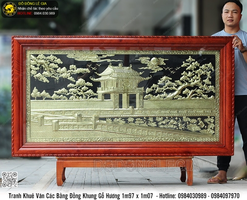 Tranh Khuê Văn Các Bằng Đồng Khung Gỗ Hương 1m97 x 1m07