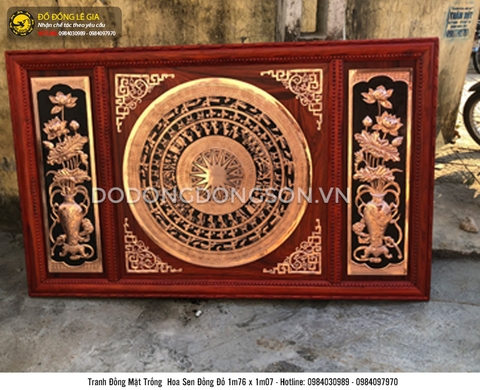 Tranh đồng mặt trống hoa sen