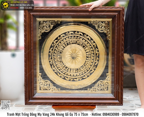 Tranh Mặt Trống Đồng Mạ Vàng 24k 