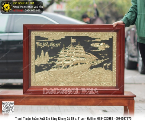 Tranh Thuận Buồm Xuôi Gió bằng đồng khung gỗ 88 x 61cm