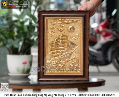 Tranh Thuận Buồm Mạ Vàng 24k khung 27 x 37cm
