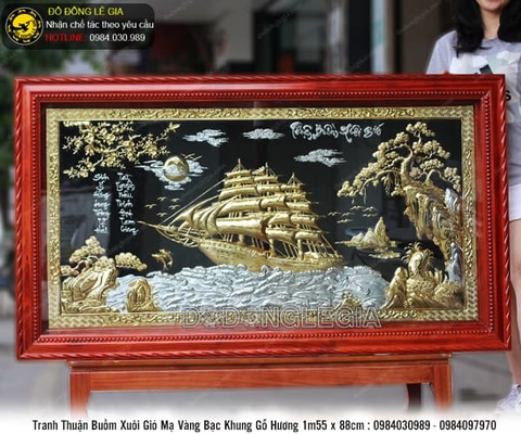 Tranh thuận buồm xuôi gió mạ vàng bạc khung gỗ hương 155x88cm