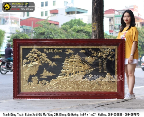 Tranh thuận buồm xuôi gió bằng đồng mạ vàng 24k