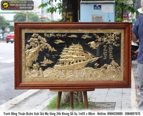 Tranh thuận buồm xuôi gió mạ vàng 24k khung gỗ gụ KT 1m55x88cm