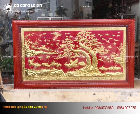 Tranh bách hạc quần tùng mạ vàng 24k