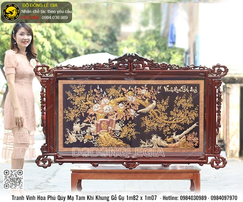 Tranh Vinh Hoa Phú Quý mạ tam khí khung gỗ gụ 1m82 x 1m07