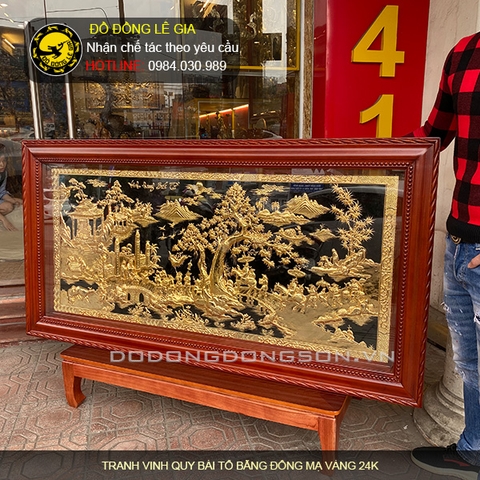 Tranh Vinh Quy Bái Tổ bằng đồng mạ vàng 24k
