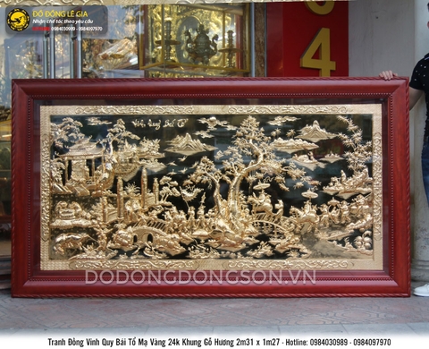Tranh vinh quy bái tổ mạ vàng 24k khung gỗ hương 2m31 x 1m27